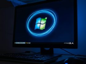 Windowsマークの表示されたパソコンモニター